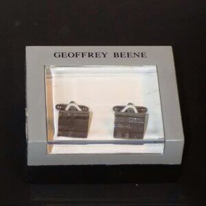 New in Box $35 Geoffrey Beene Cufflinks Textured Plaid Black Chrome Finish